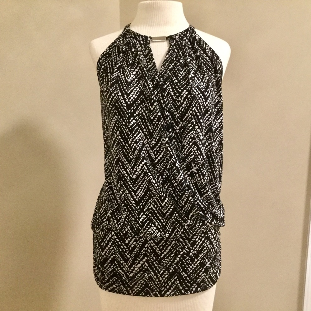 White And Black Zig-Zag Halter Top WHBM